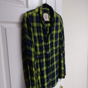 Cozy Flannel Top Blue and Green Long Sleeve Shirt